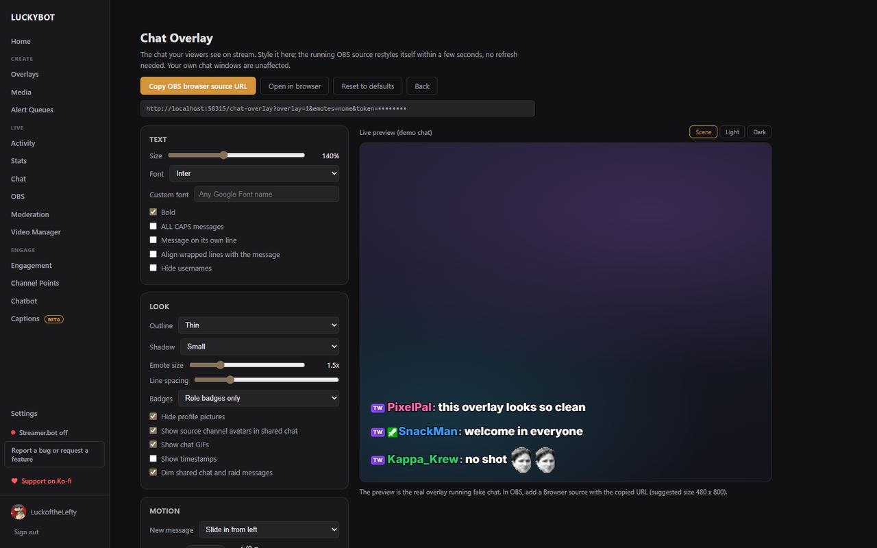 The chat overlay designer