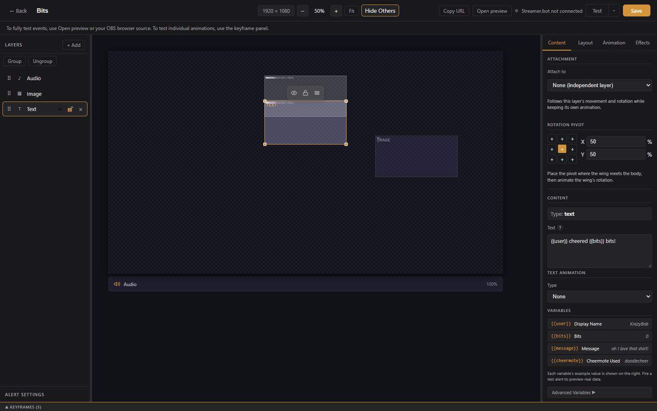 The visual alert editor